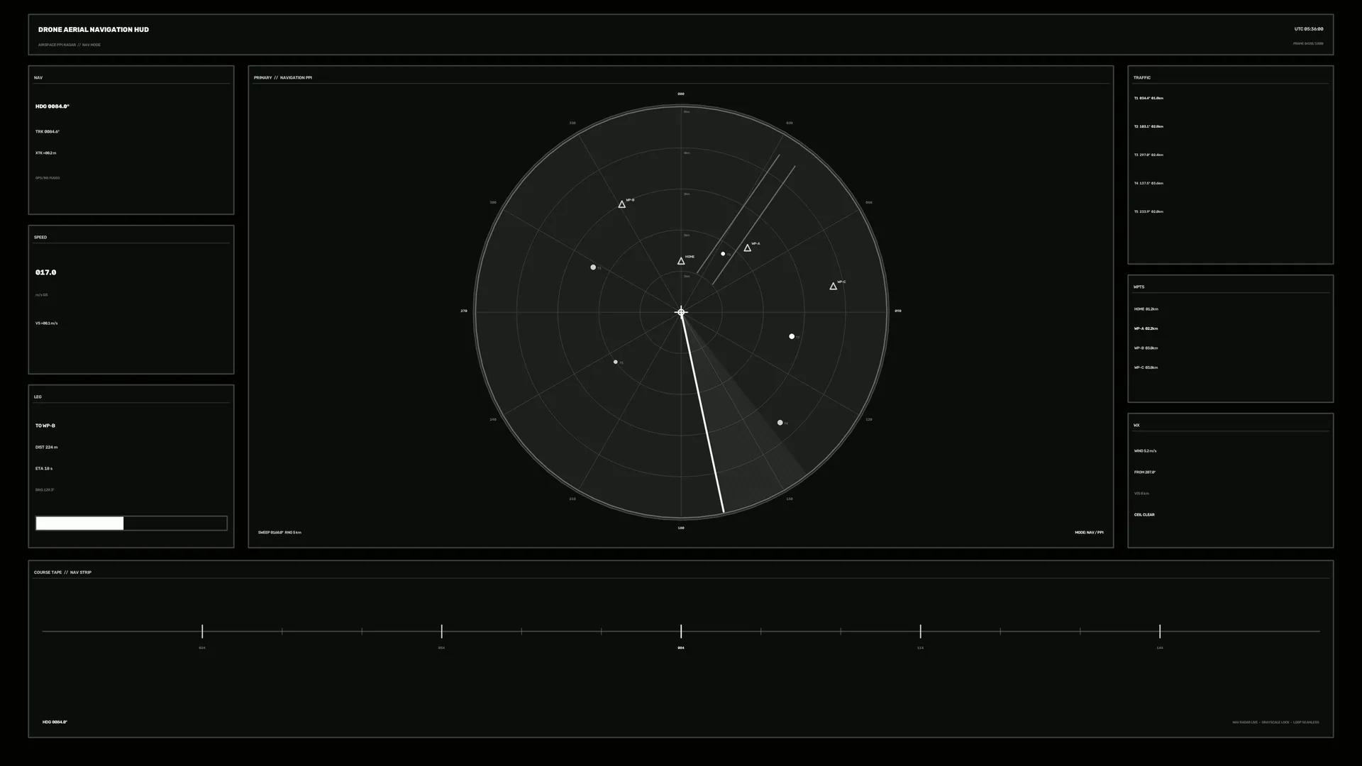 Dark aerial navigation radar interface — free 3840x2160 4K wallpaper image