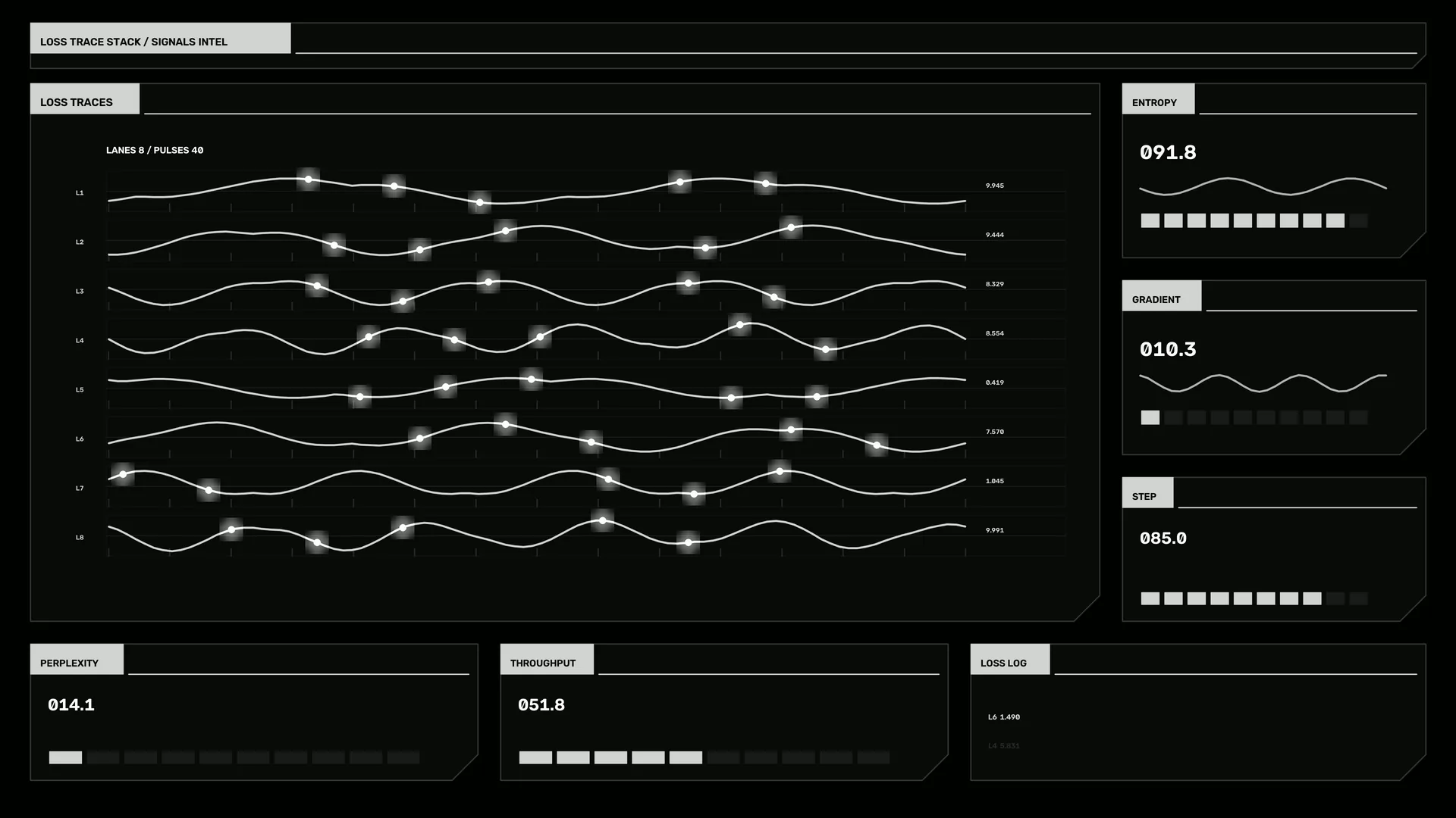 Monochrome signal dashboard with waveform lanes — free 3840x2160 4K wallpaper image