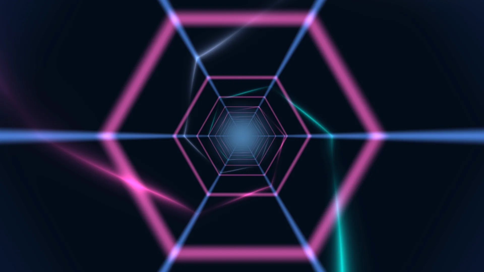 Neon hexagonal tunnel in blue and magenta — free 3840x2160 4K wallpaper image