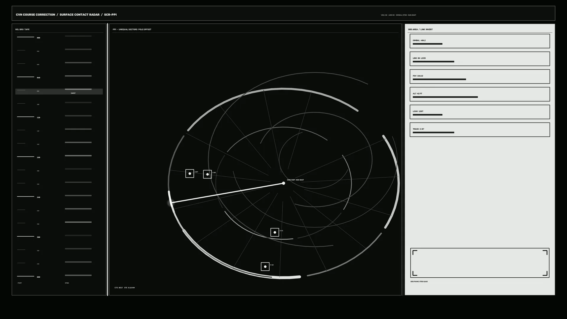 Monochrome radar interface with orbital geometry — free 3840x2160 4K wallpaper image