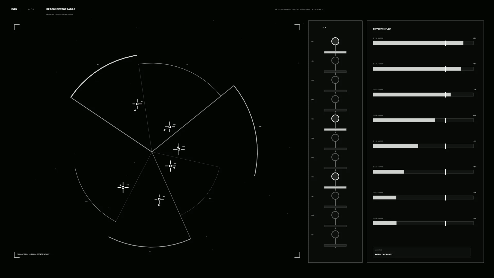 Monochrome radar interface with sector geometry — free 3840x2160 4K wallpaper image