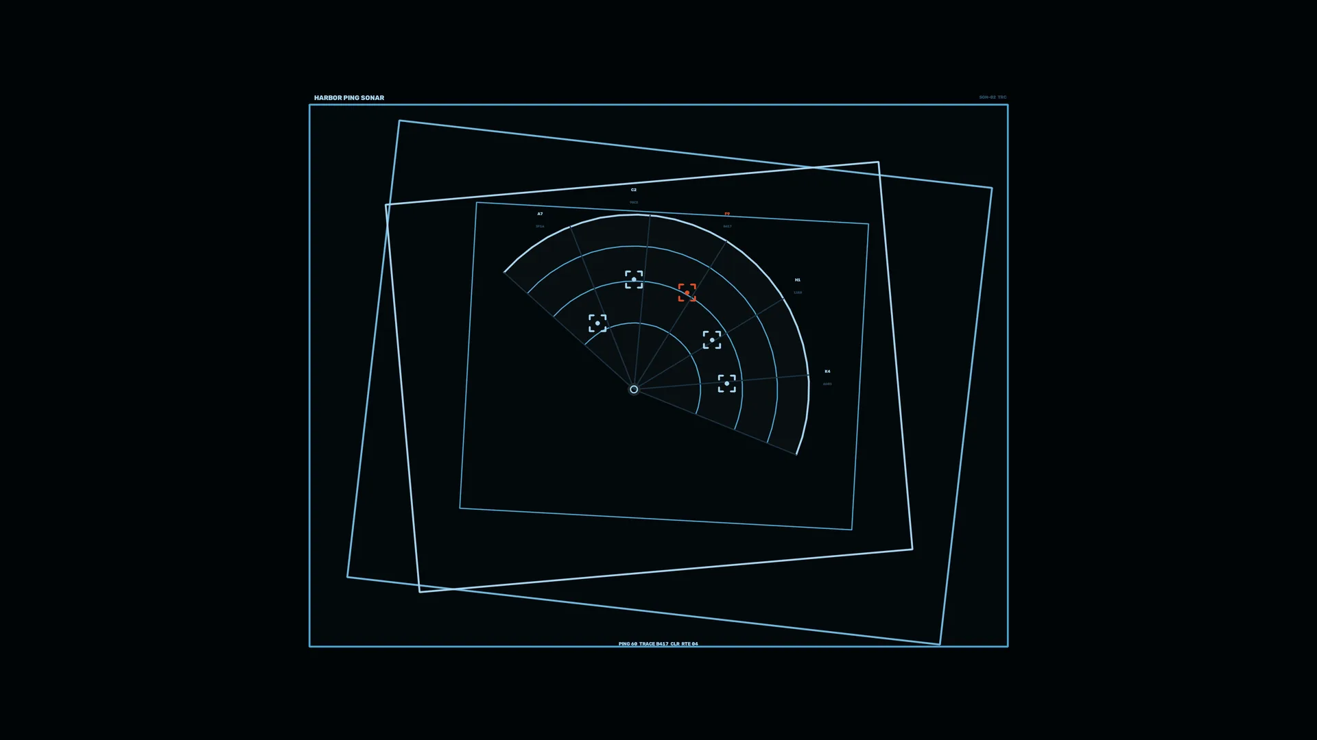 Blue sonar grid with angular tracking geometry — free 3840x2160 4K wallpaper image