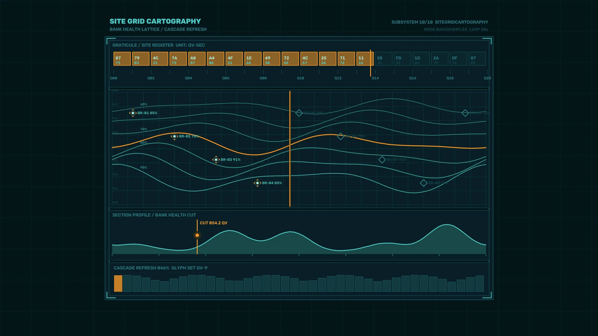 Teal and amber technical grid dashboard — free 3840x2160 4K wallpaper image