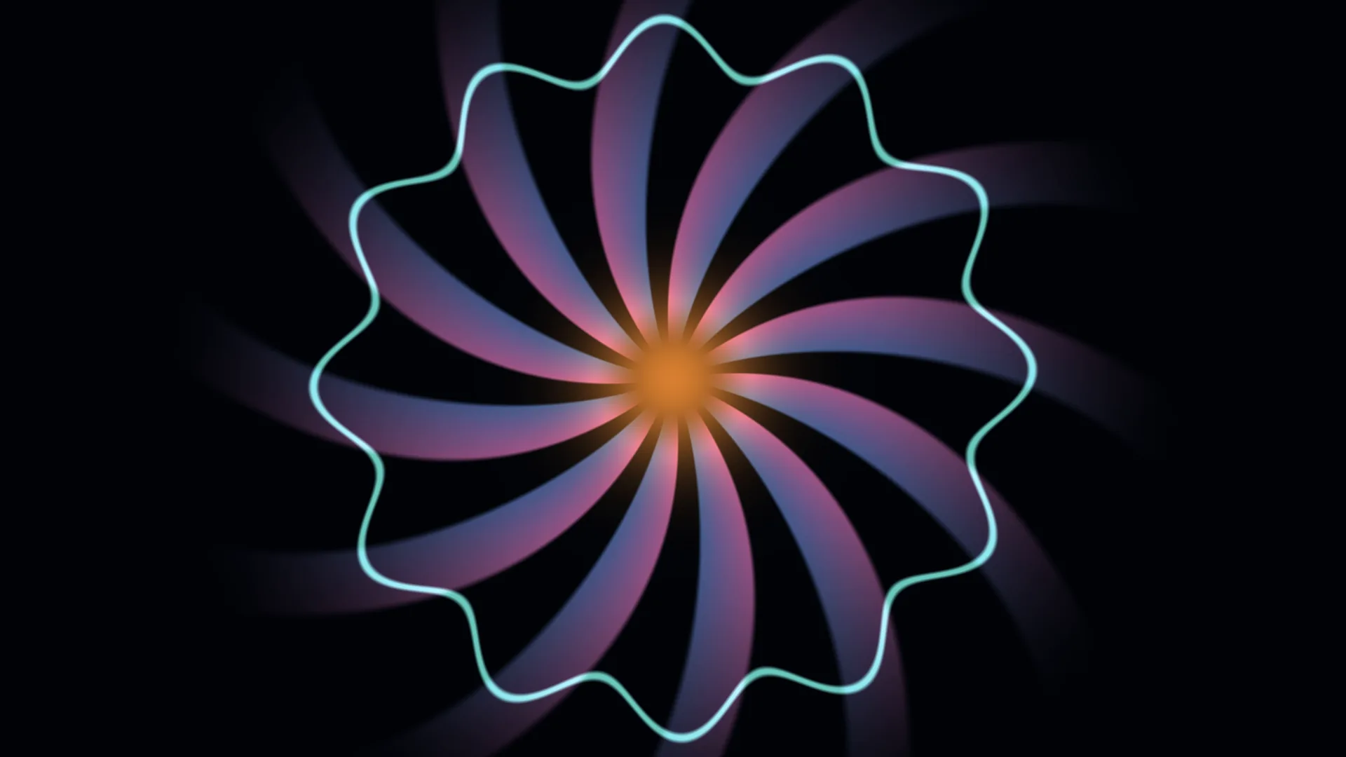Neon radial spiral with cyan contour — free 3840x2160 4K wallpaper image