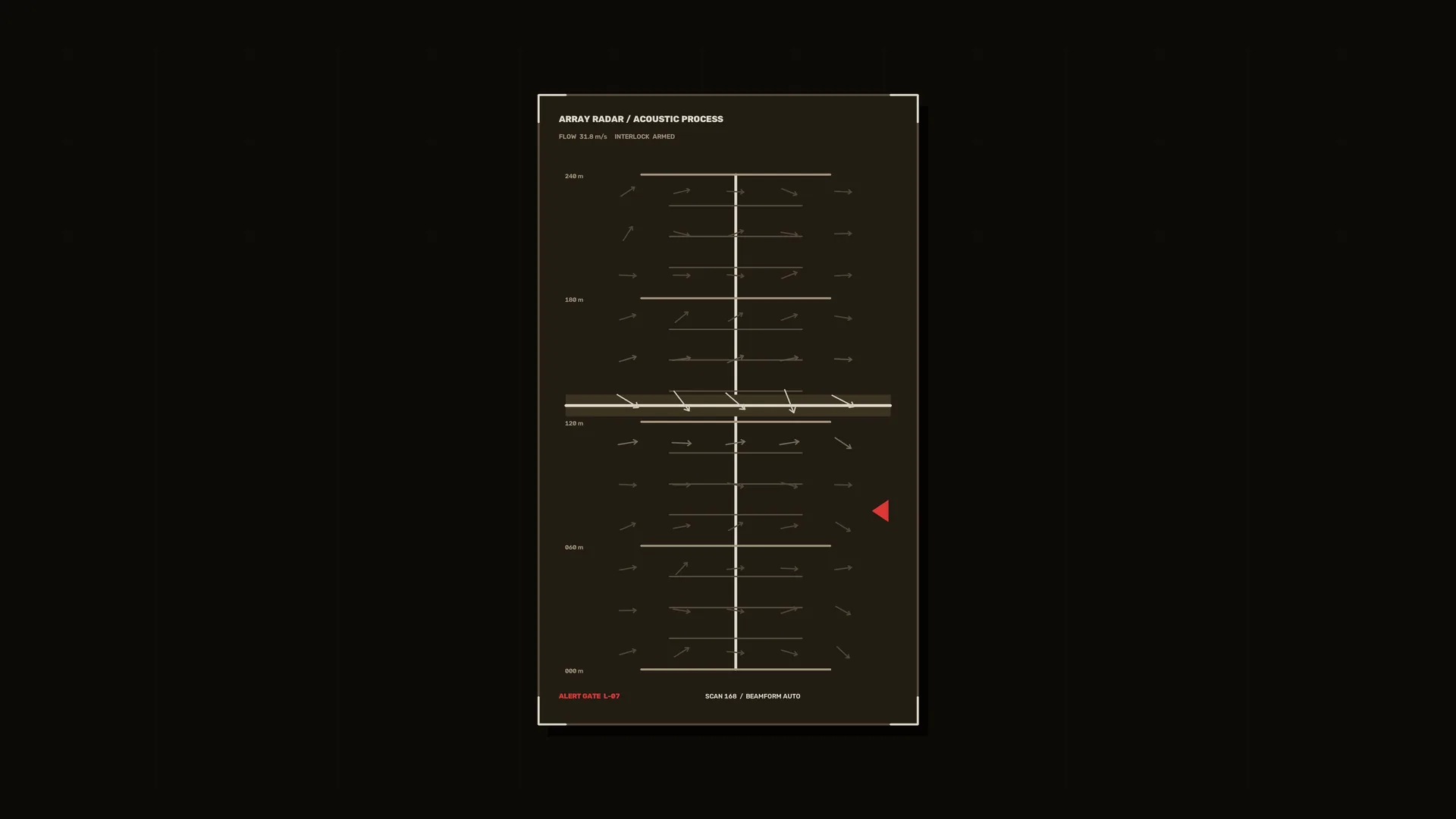 Acoustic flow diagram on a dark technical grid — free 3840x2160 4K wallpaper image
