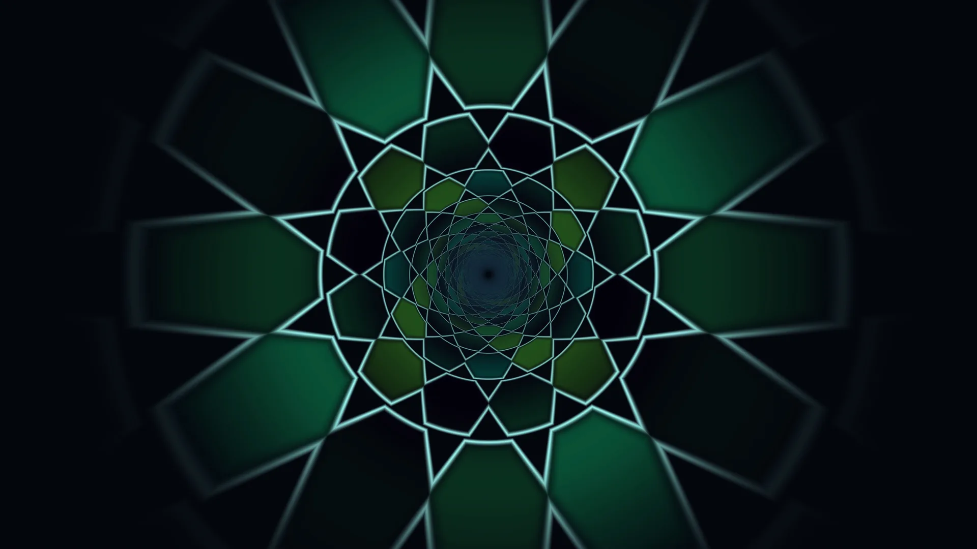 Concentric green polygonal vortex on black — free 3840x2160 4K wallpaper image