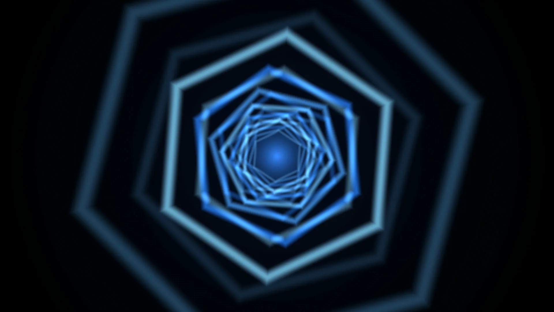 Concentric blue hexagons in a dark tunnel — free 3840x2160 4K wallpaper image