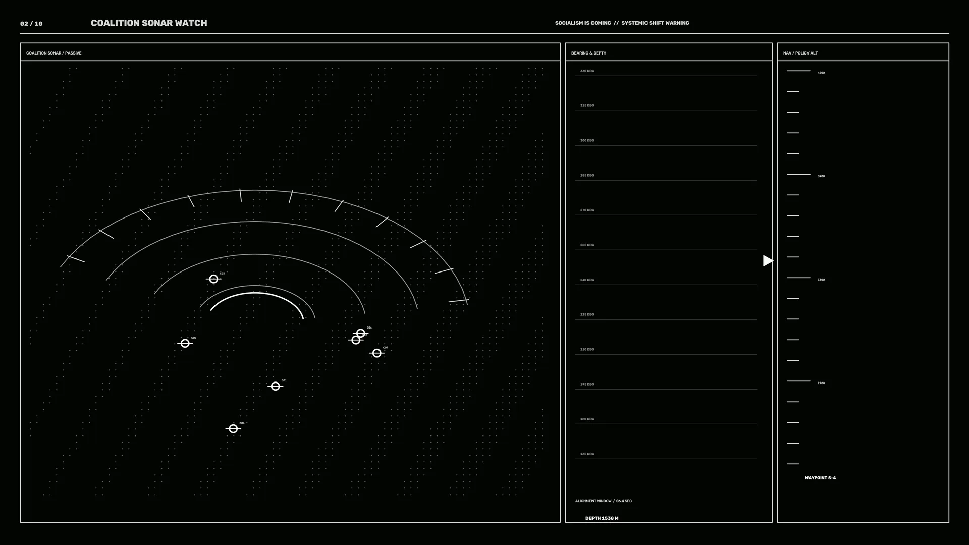 Monochrome orbital sonar interface diagram — free 3840x2160 4K wallpaper image