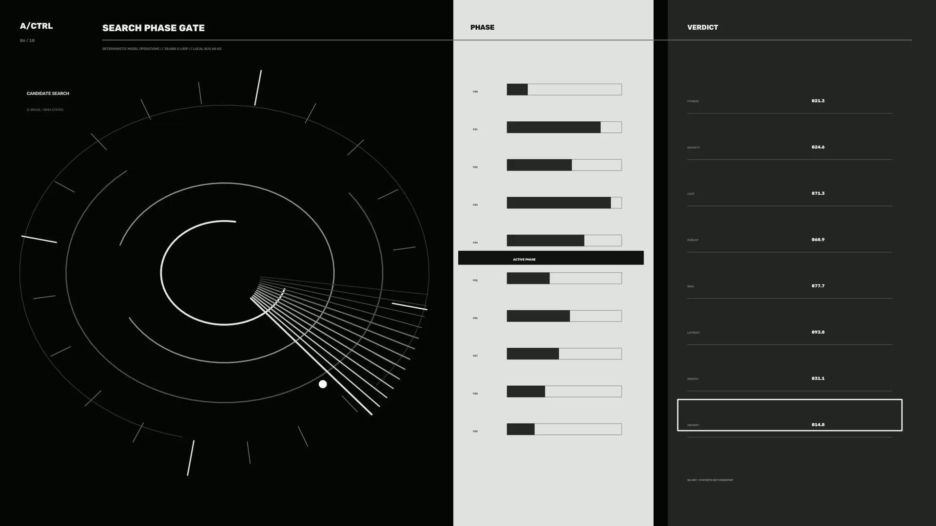 Monochrome phase gate interface with radial geometry — free 3840x2160 4K wallpaper image