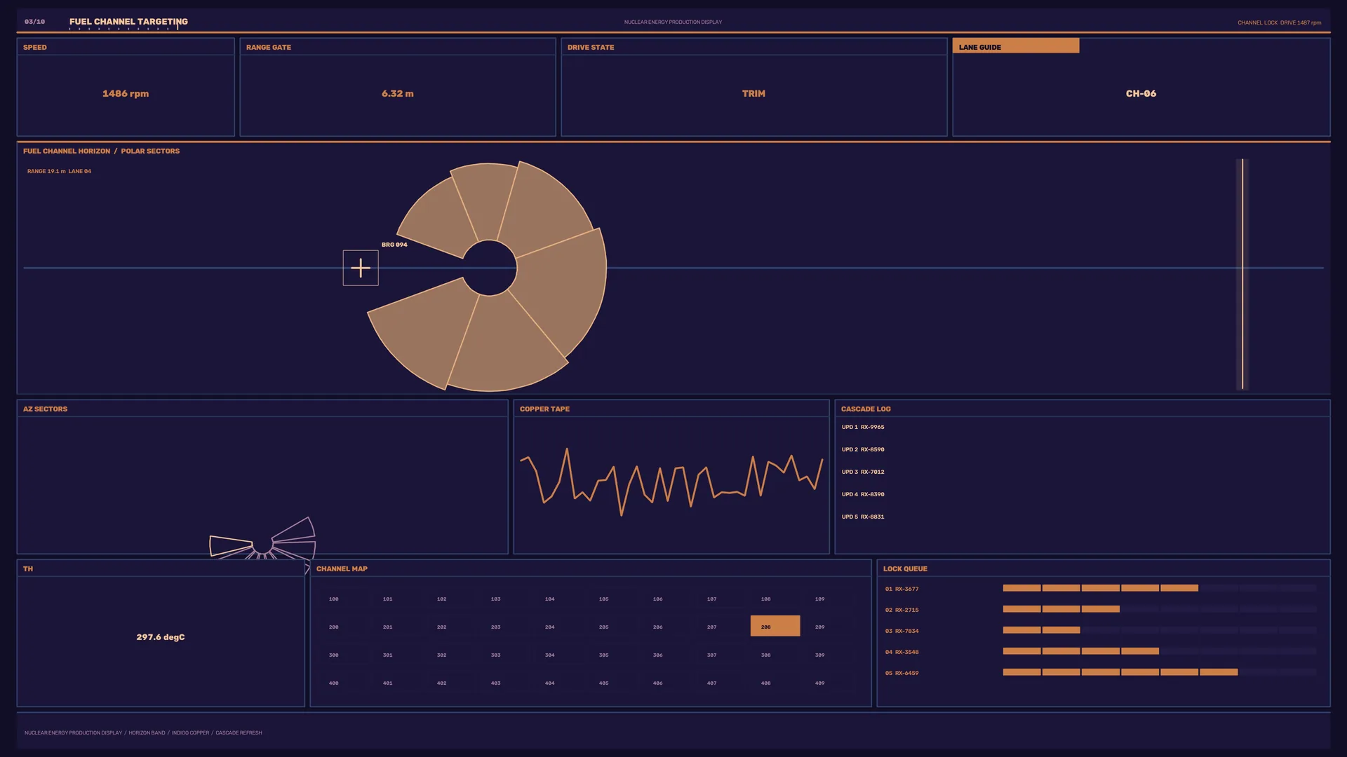 Indigo technical control panel with radial sectors — free 3840x2160 4K wallpaper image