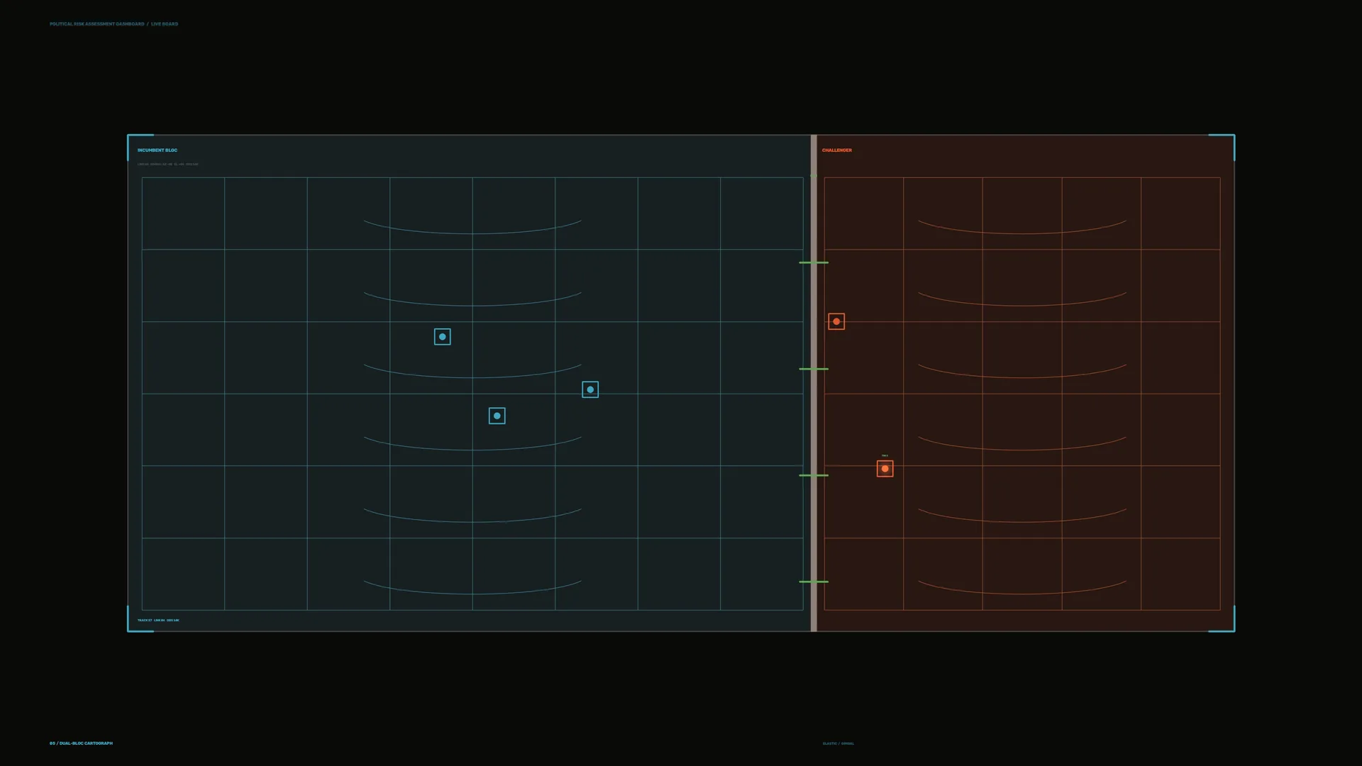 Dual-panel tactical grid in cyan and amber — free 3840x2160 4K wallpaper image