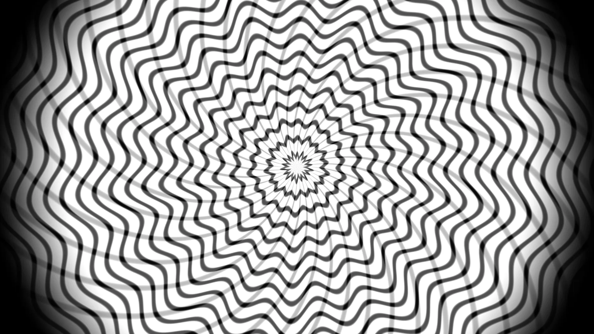 Monochrome radial wave lattice with central rosette — free 3840x2160 4K wallpaper image