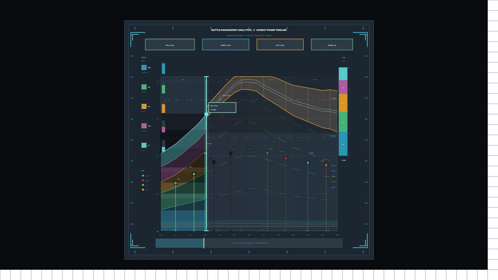 Dark tactical power timeline interface — free 3840x2160 4K wallpaper image