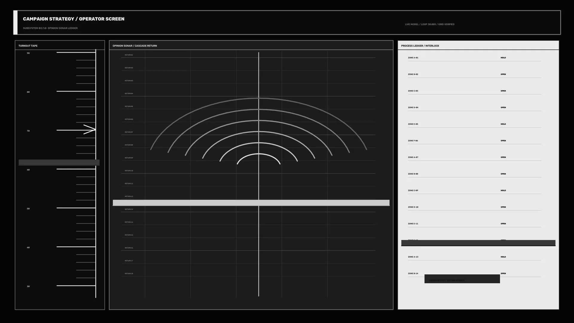 Monochrome operator screen with sonar arcs — free 3840x2160 4K wallpaper image