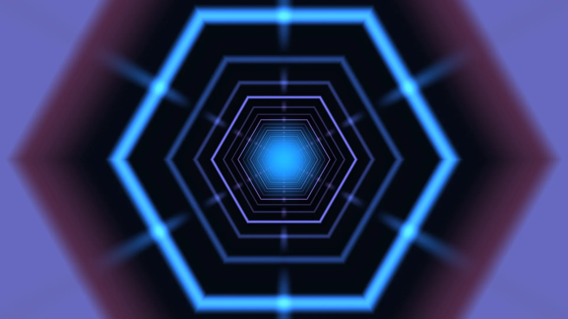 Concentric neon hexagons in a blue tunnel — free 3840x2160 4K wallpaper image