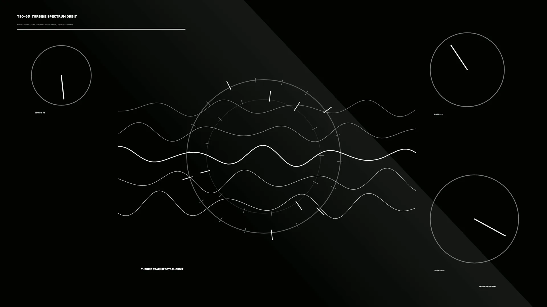 Monochrome turbine spectrum interface with waveforms — free 3840x2160 4K wallpaper image