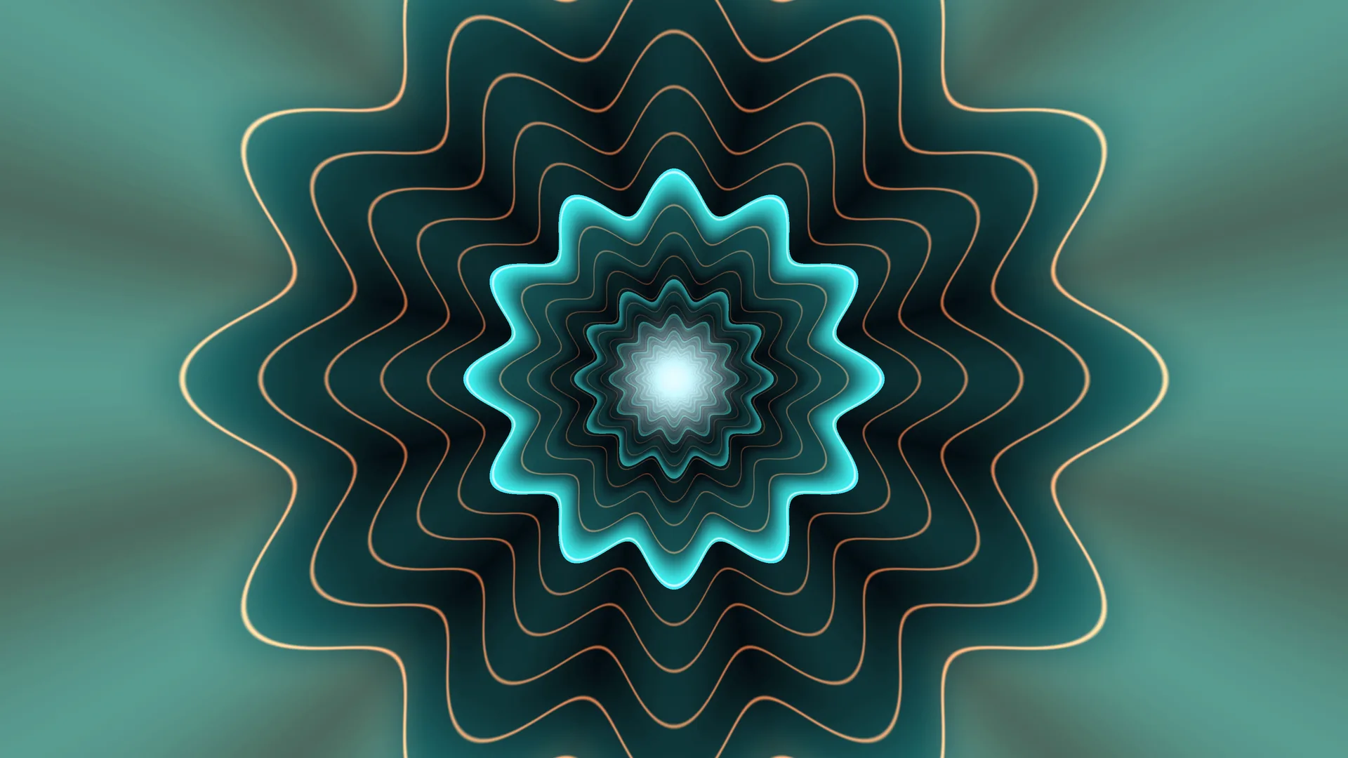 Cyan radial contour flower on deep teal — free 3840x2160 4K wallpaper image