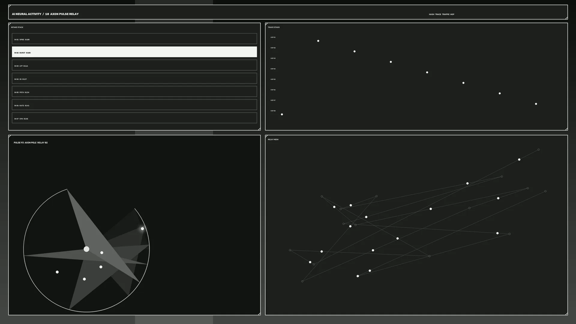 Monochrome neural relay interface with signal geometry — free 3840x2160 4K wallpaper image