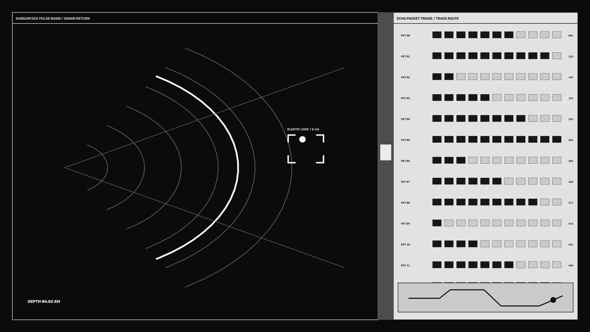Monochrome sonar pulse diagram with signal grid — free 3840x2160 4K wallpaper image