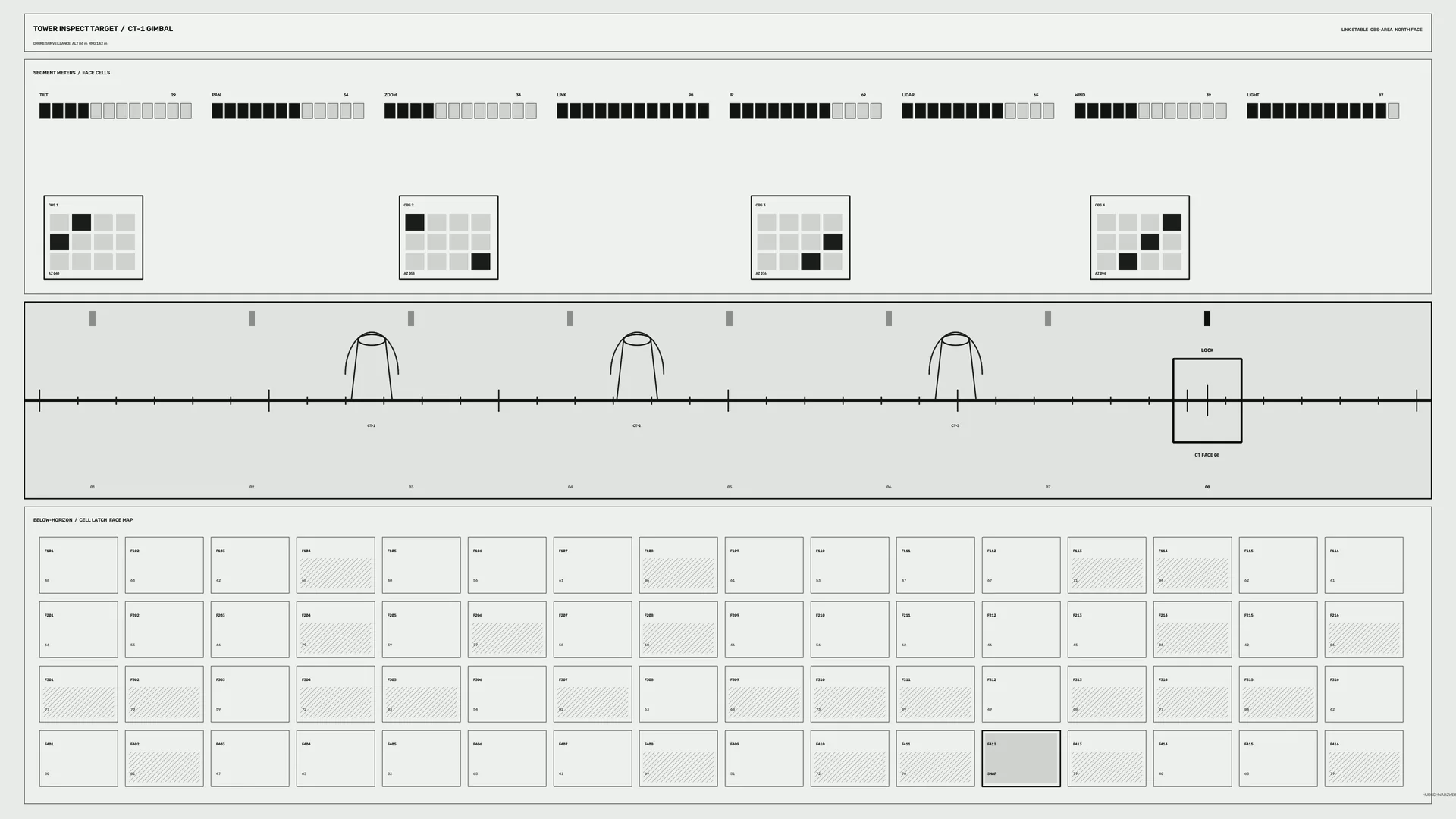 Monochrome control panel with grid diagrams — free 3840x2160 4K wallpaper image
