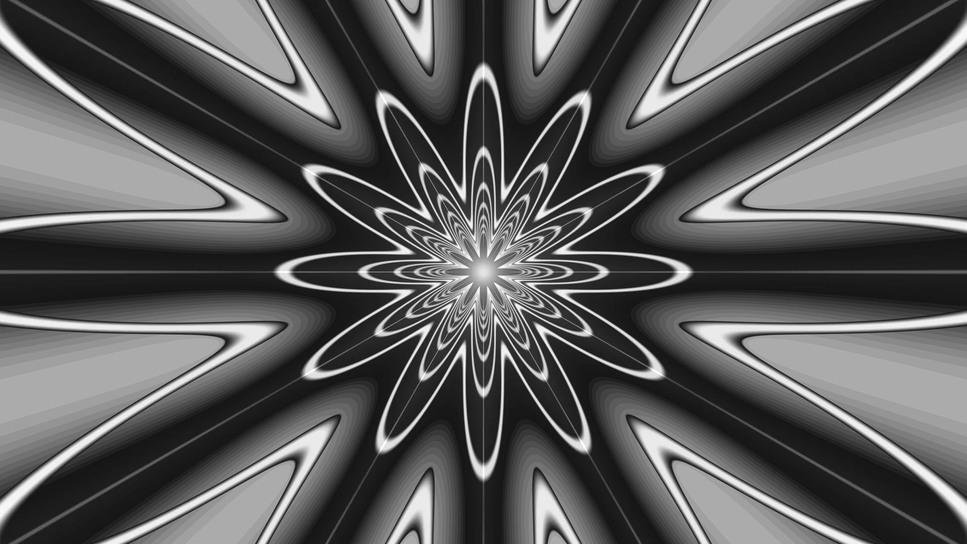 Monochrome radial flower with luminous linework — free 3840x2160 4K wallpaper image