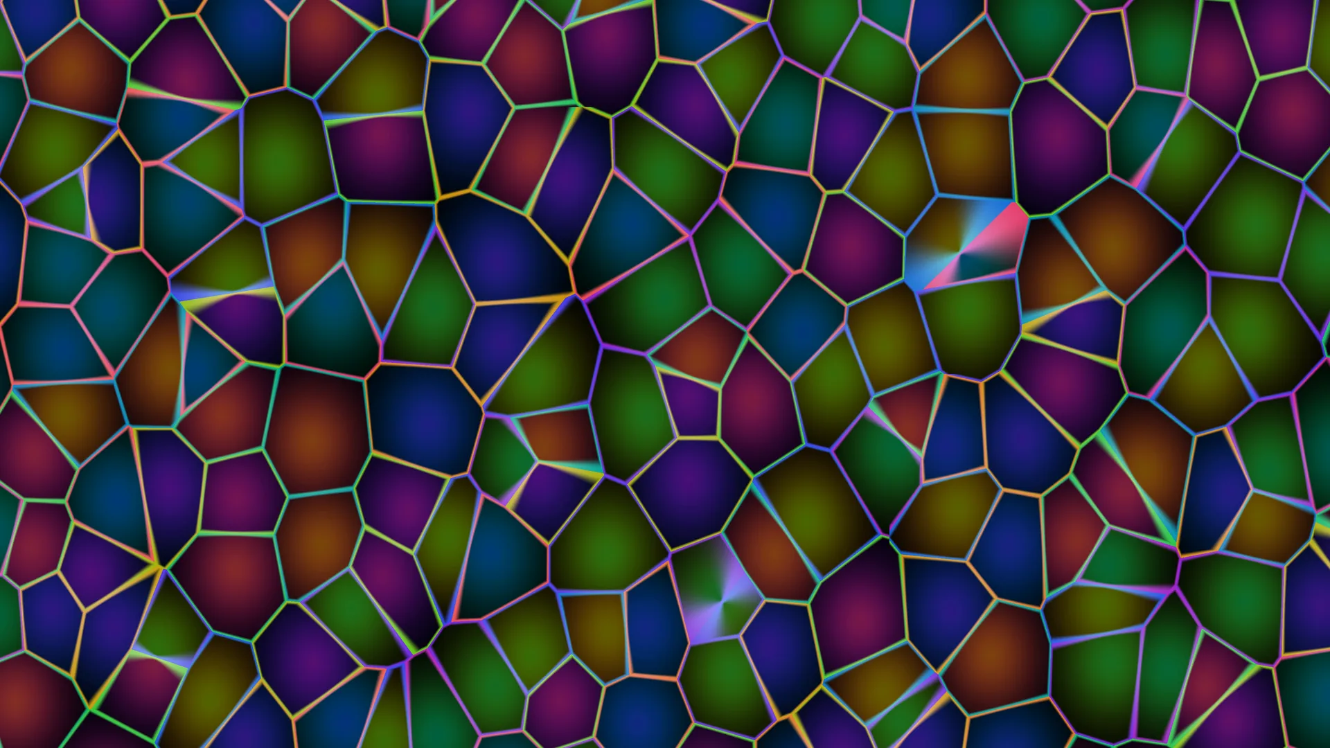 Neon polygon mosaic with luminous cell edges — free 3840x2160 4K wallpaper image