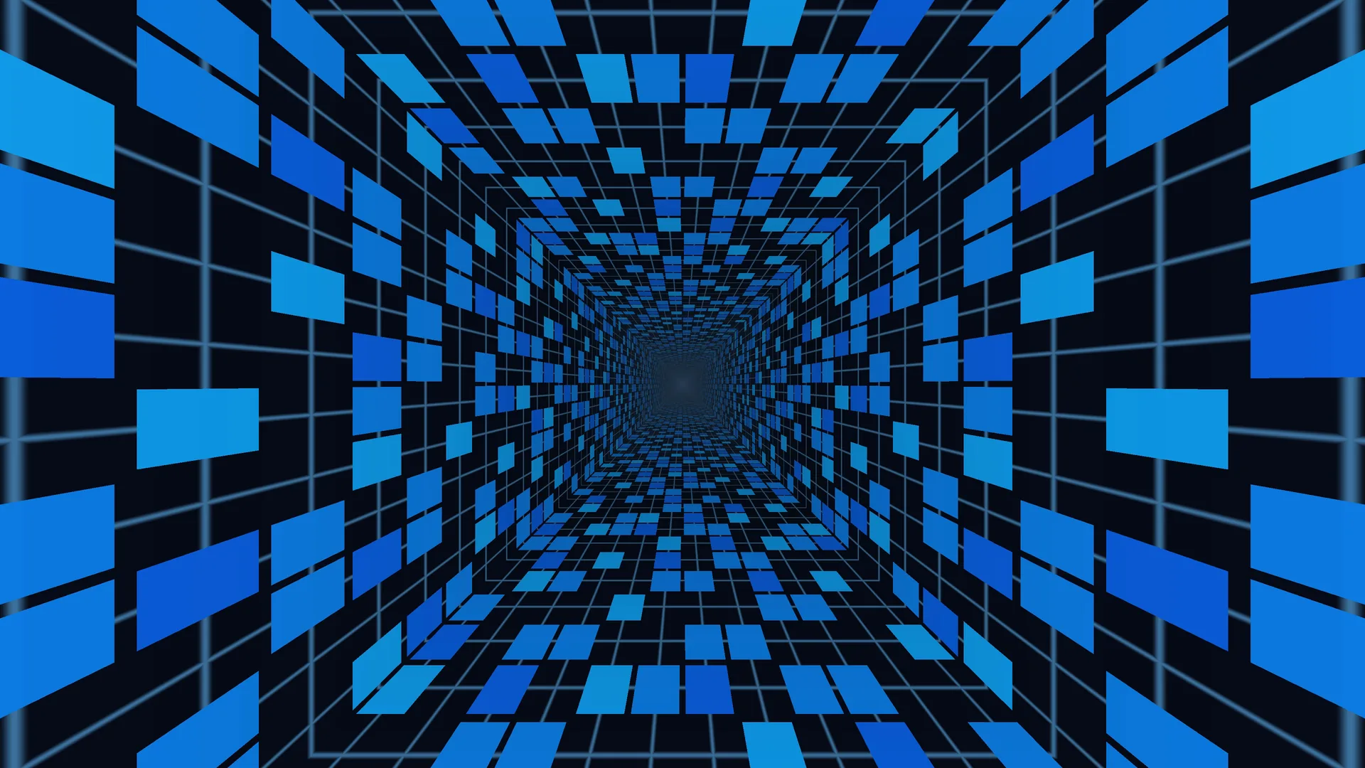 Blue tiled grid tunnel in deep perspective — free 3840x2160 4K wallpaper image
