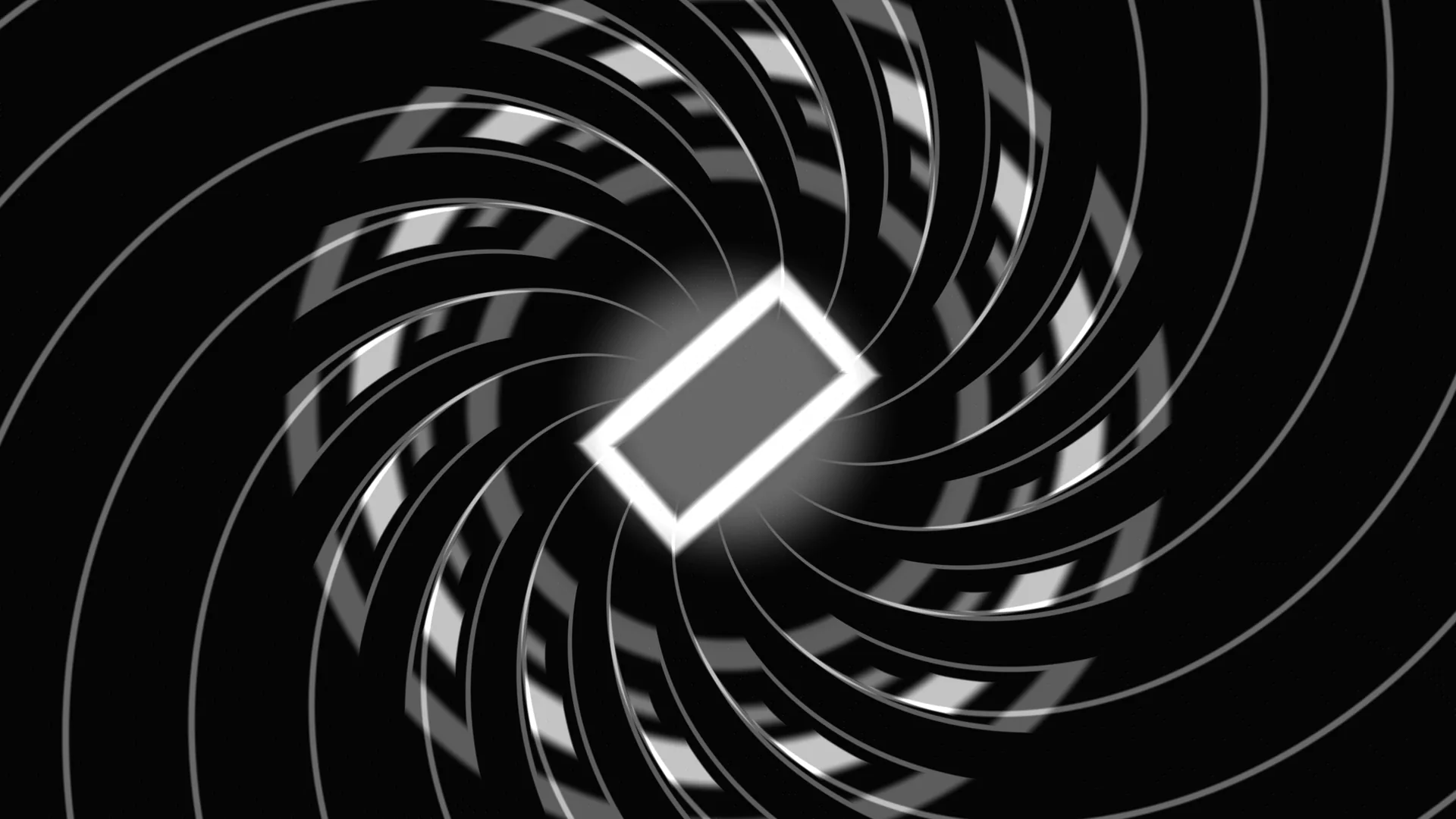 Monochrome Spiral Arcs Around a Glowing Diamond — free 3840x2160 4K wallpaper image