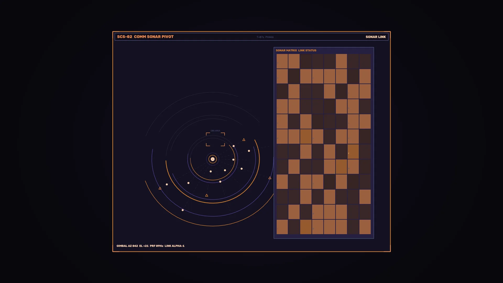Orbital Sonar Interface with Matrix Status Grid — free 3840x2160 4K wallpaper image