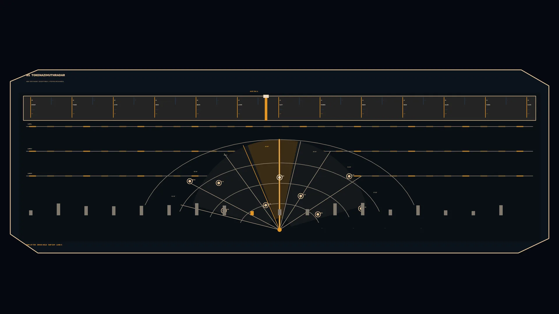 Dark amber orbital navigation schematic — free 3840x2160 4K wallpaper image