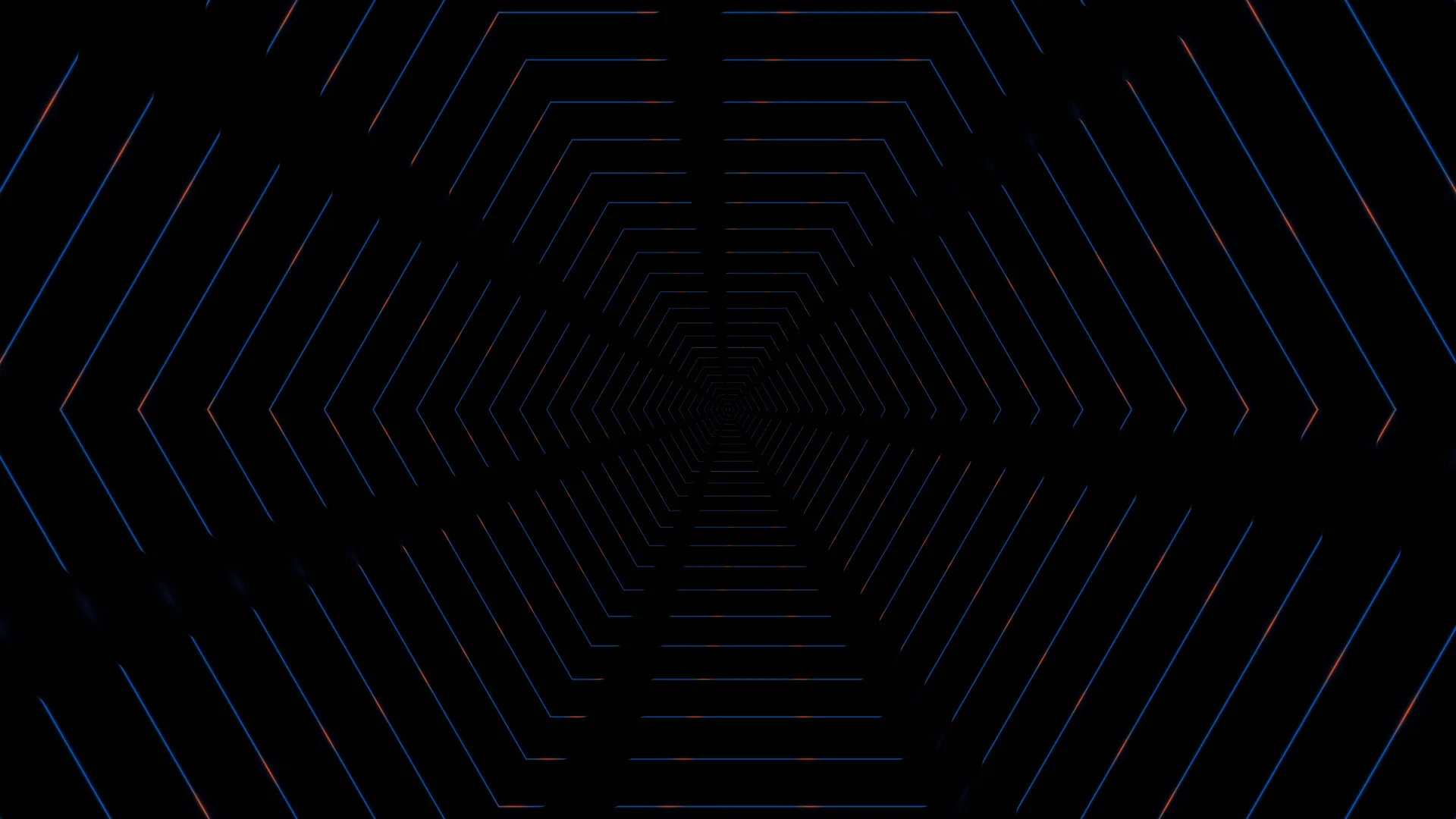 Blue and orange hexagonal tunnel geometry — free 3840x2160 4K wallpaper image