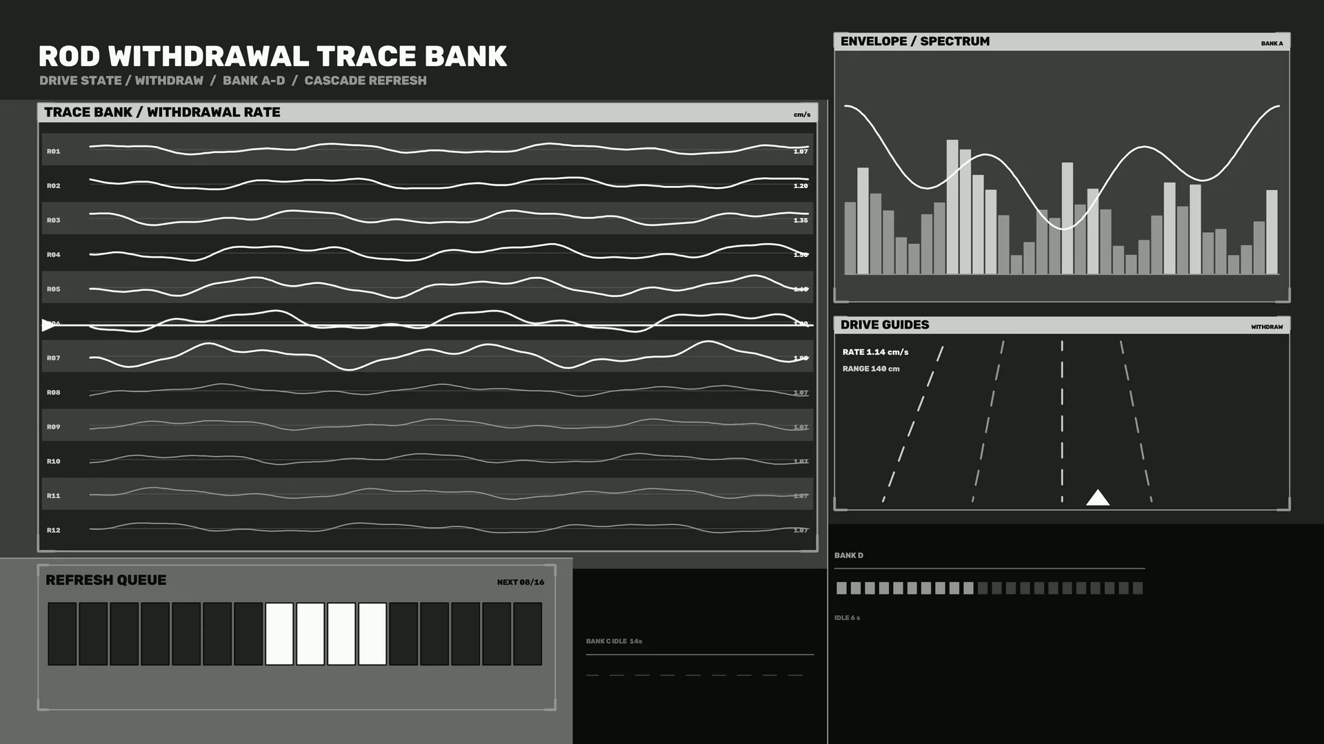 Monochrome waveform trace bank interface — free 3840x2160 4K wallpaper image