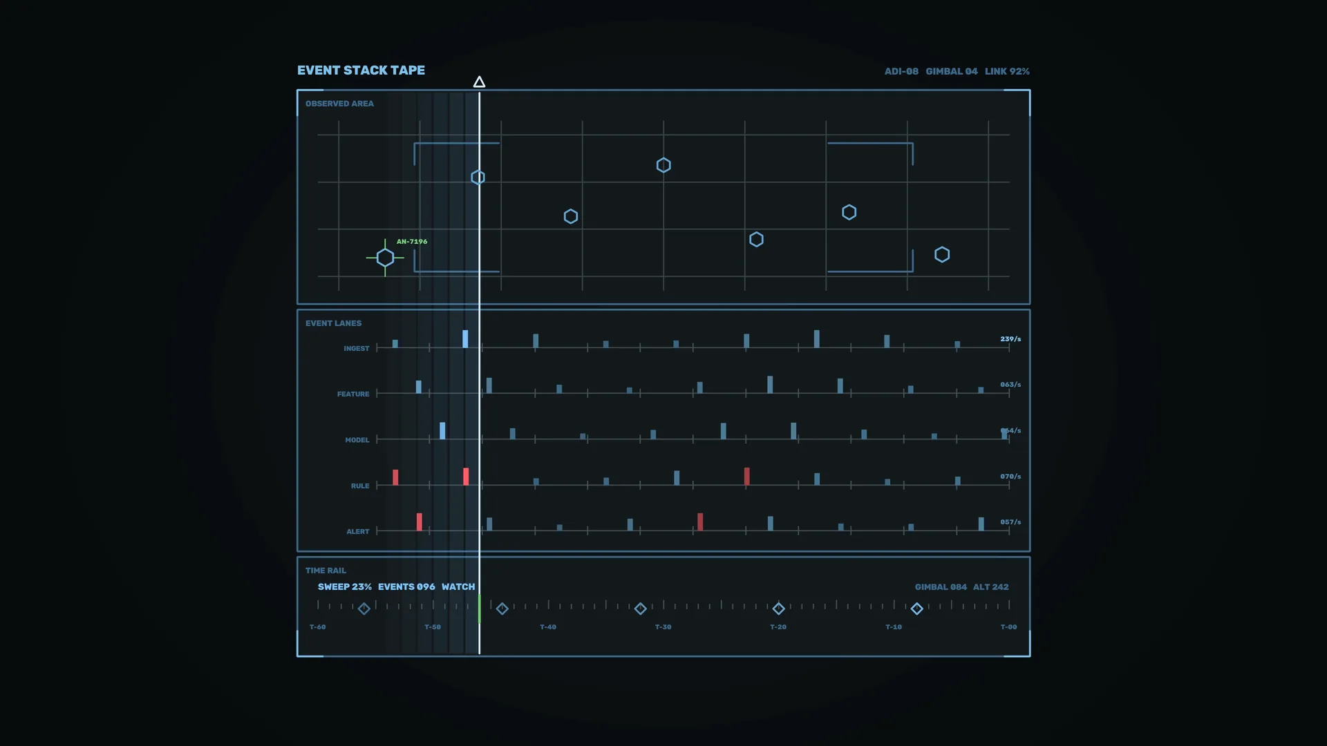 Blue orbital telemetry grid with event lanes — free 3840x2160 4K wallpaper image
