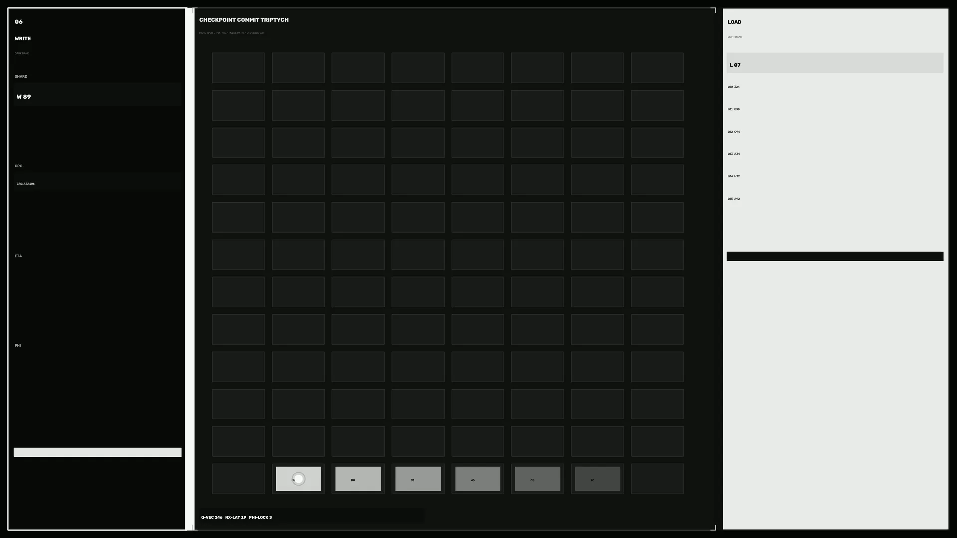 Monochrome grid interface with triptych panels — free 3840x2160 4K wallpaper image