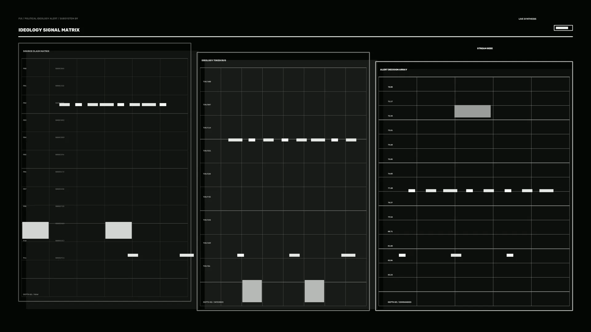 Dark ideology signal matrix with modular data grids — free 3840x2160 4K wallpaper image