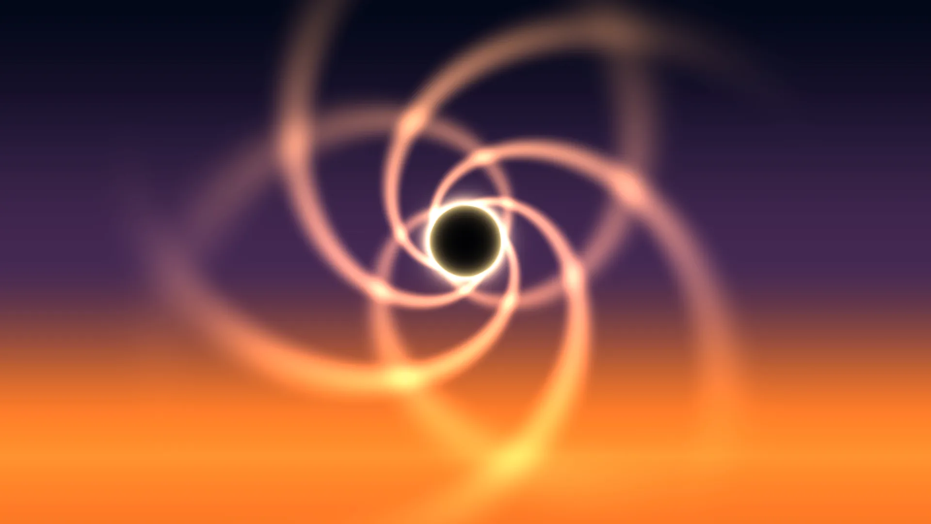 Luminous orbital rings around a dark central sphere — free 3840x2160 4K wallpaper image