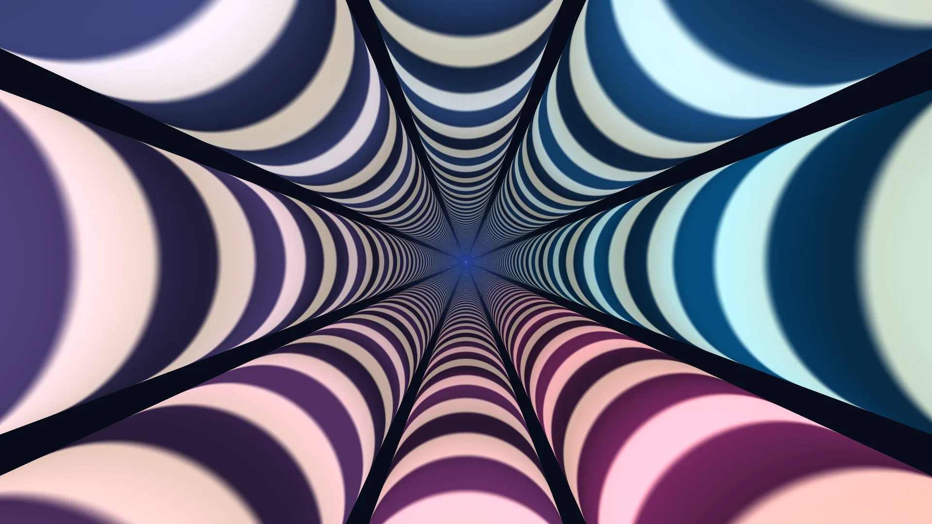Converging concentric arcs in blue and pink — free 3840x2160 4K wallpaper image