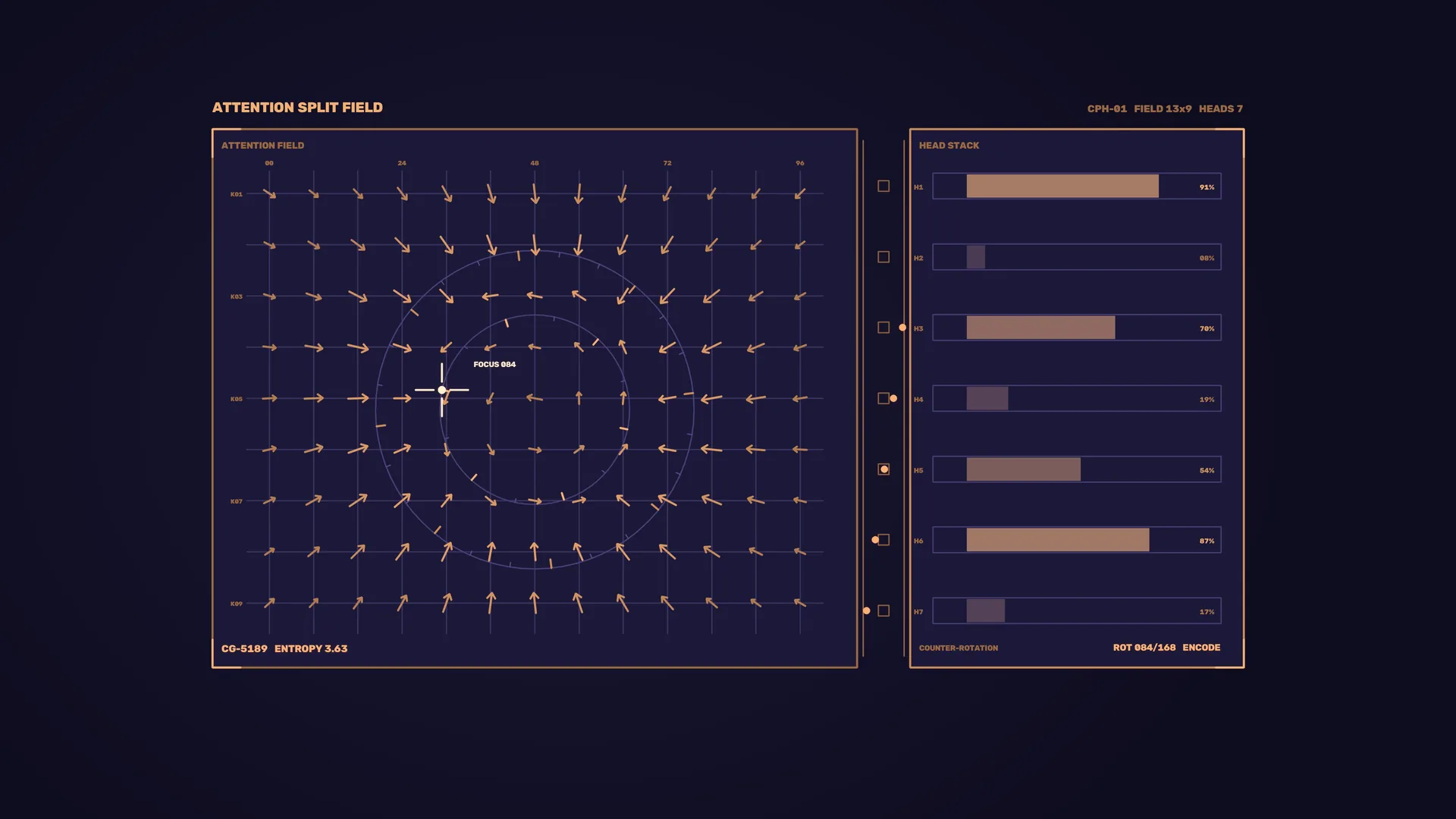 Attention field vector grid with focus rings — free 3840x2160 4K wallpaper image