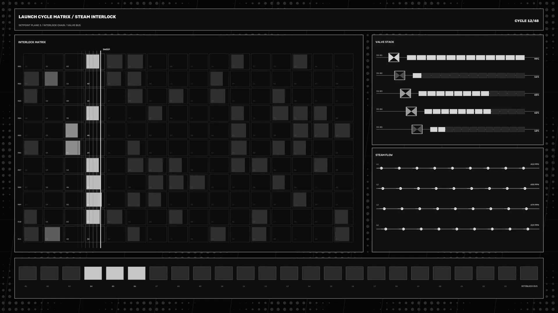 Monochrome interlock matrix control schematic — free 3840x2160 4K wallpaper image
