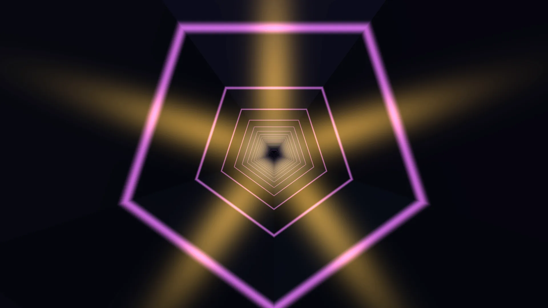 Neon pentagon tunnel with golden light — free 3840x2160 4K wallpaper image