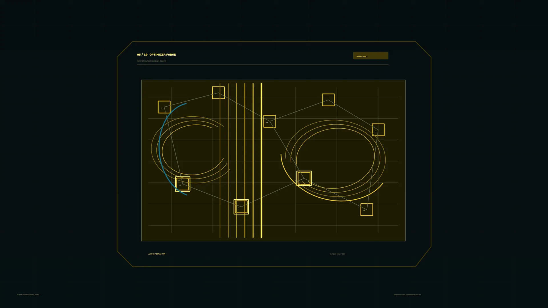 Amber orbital schematic on a dark grid — free 3840x2160 4K wallpaper image