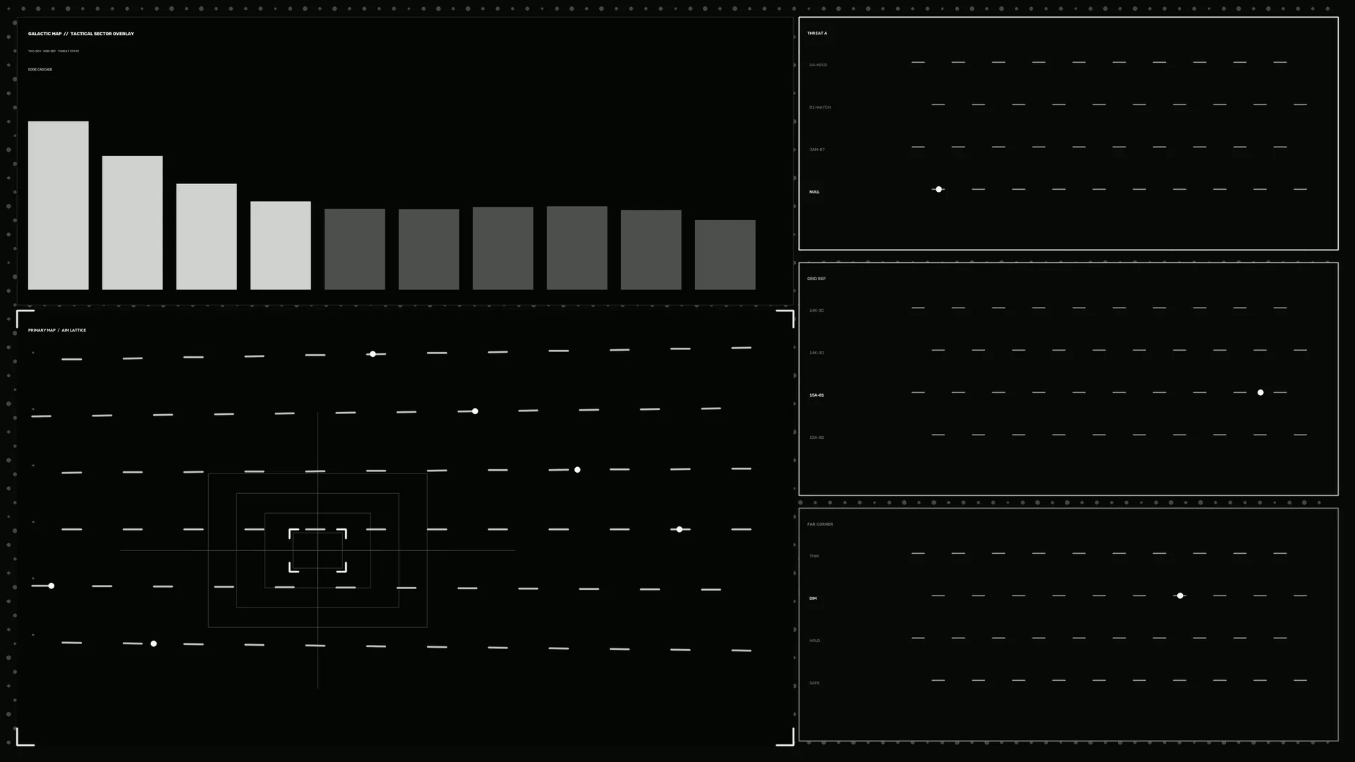 Monochrome tactical grid with signal panels — free 3840x2160 4K wallpaper image