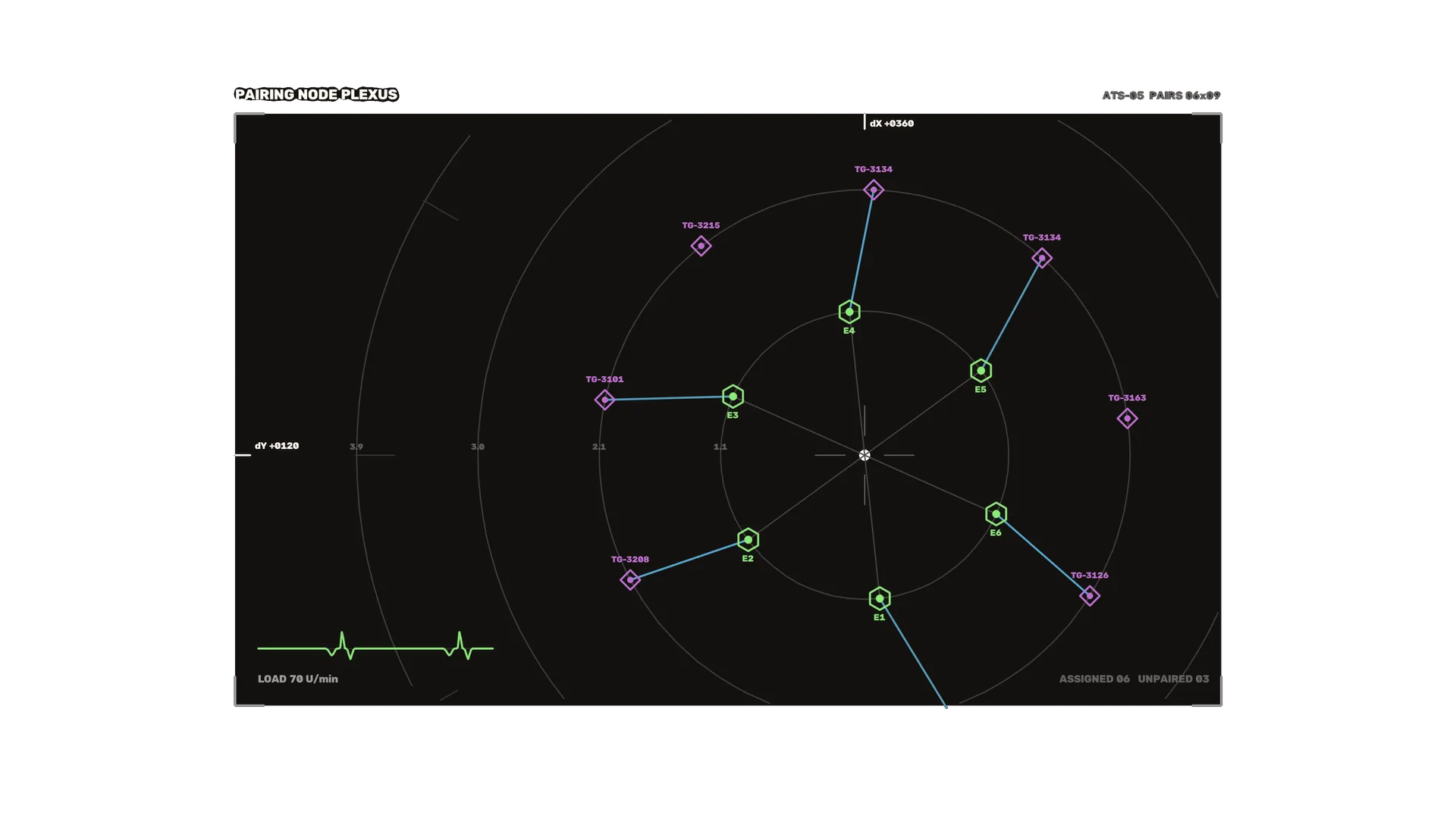 Neon orbital network diagram on black — free 3840x2160 4K wallpaper image