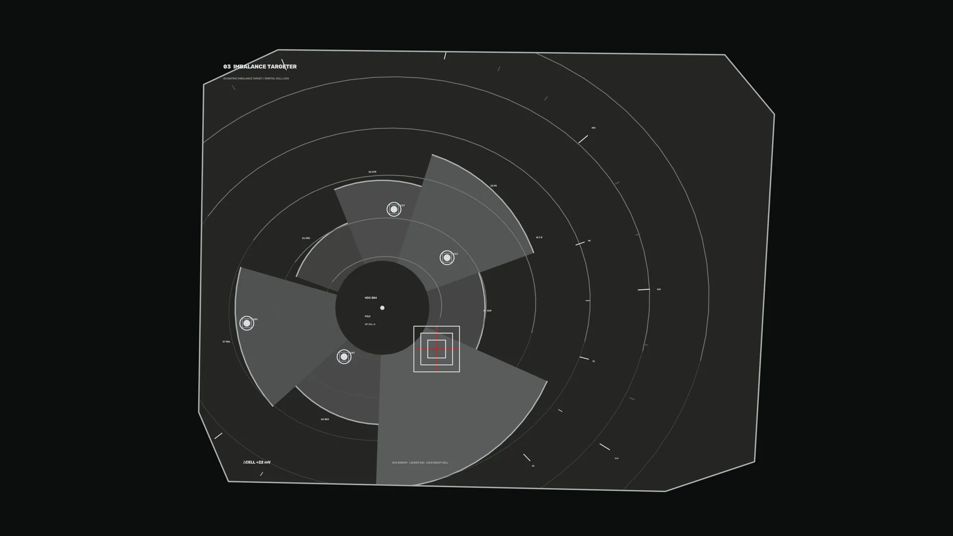 Monochrome radial orbital targeting diagram — free 3840x2160 4K wallpaper image