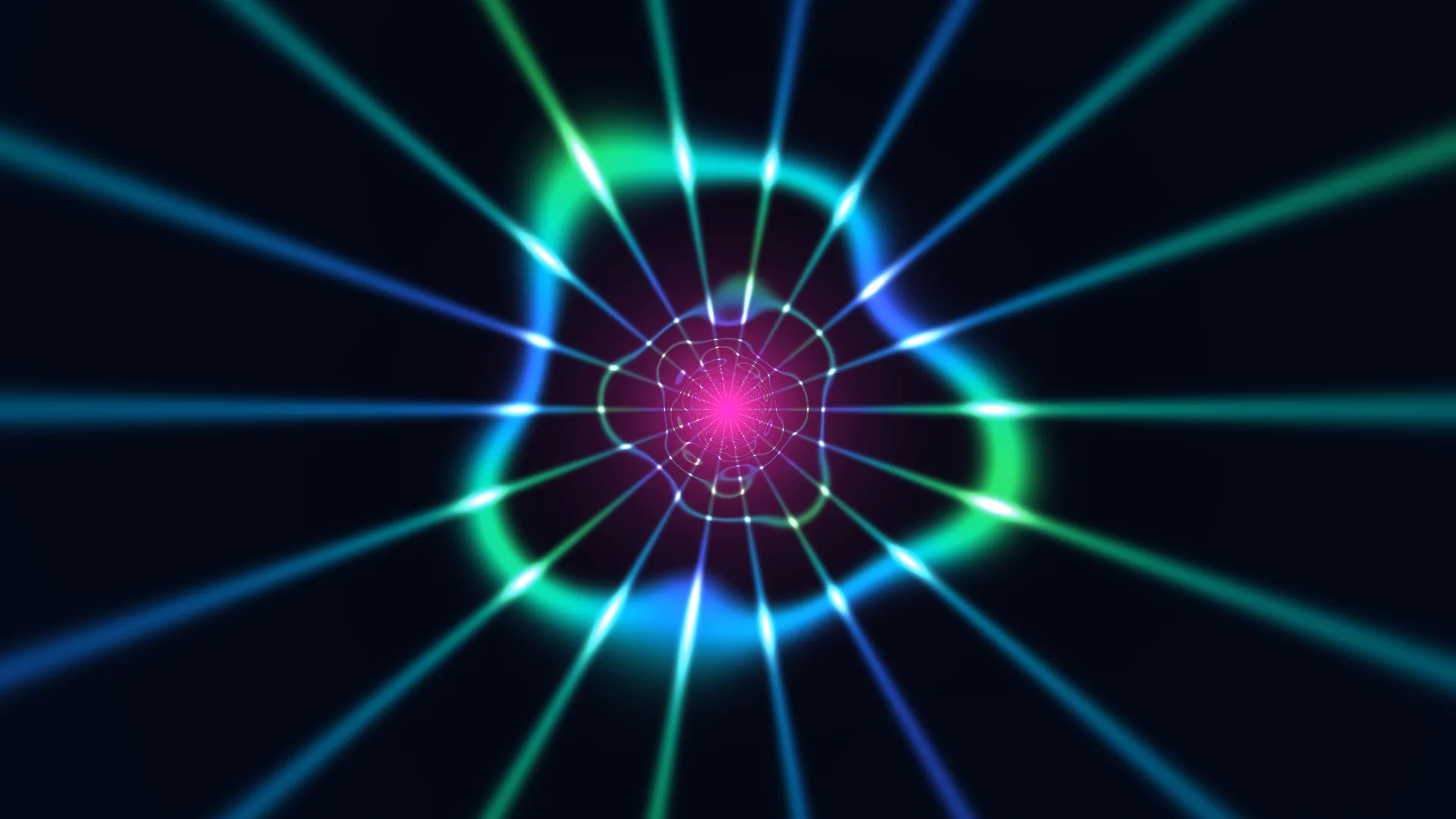 Neon radial lattice with luminous central core — free 3840x2160 4K wallpaper image