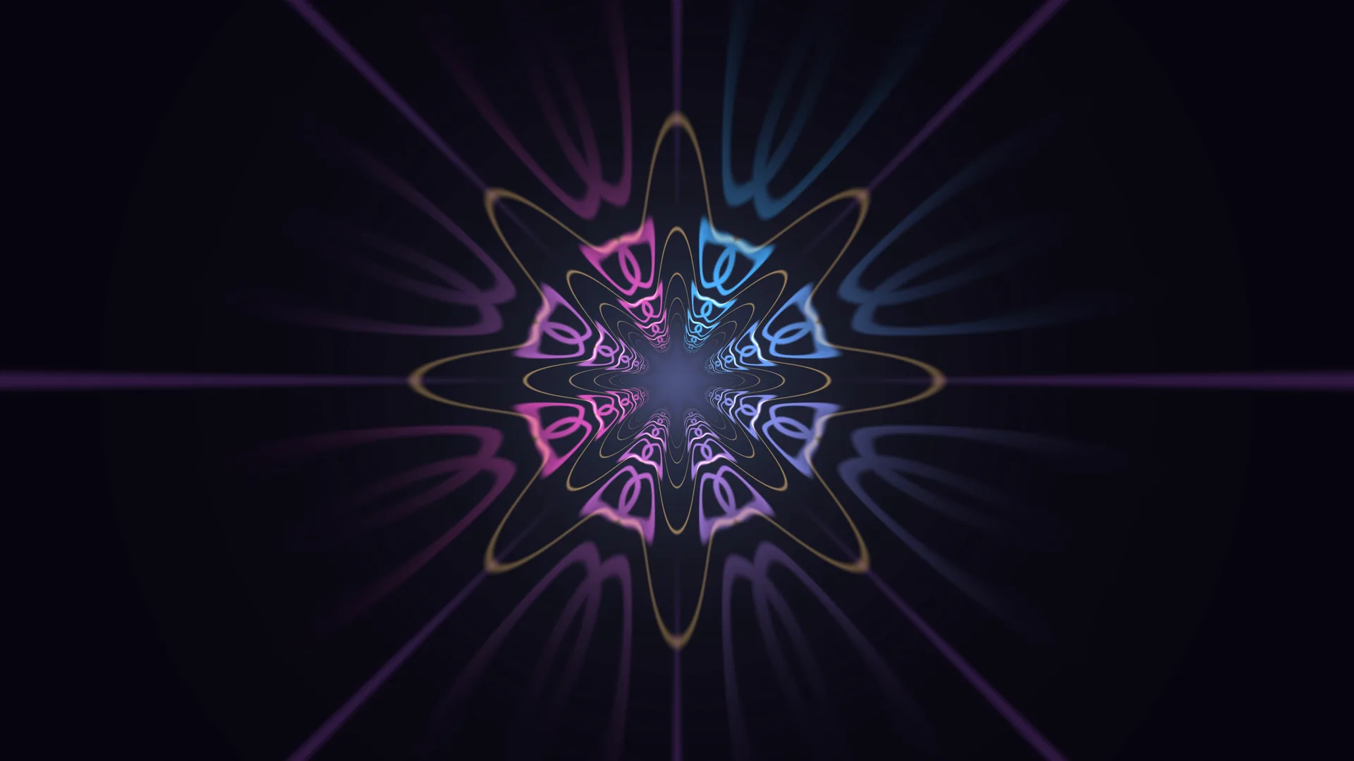 Radial neon loops in violet and blue symmetry — free 3840x2160 4K wallpaper image