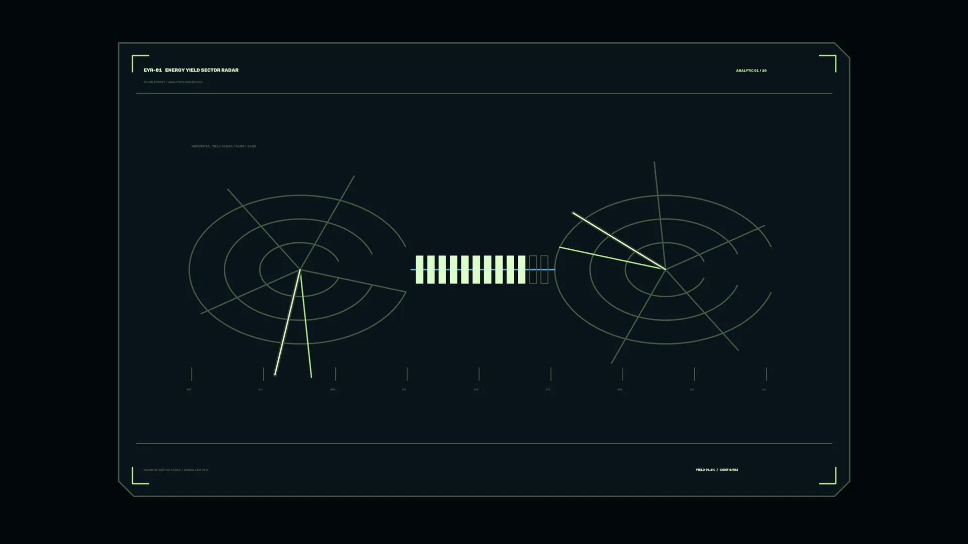 Neon radar diagrams on a dark technical grid — free 3840x2160 4K wallpaper image
