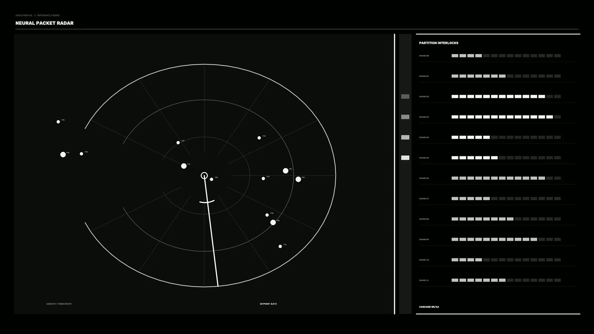 Monochrome neural packet radar interface — free 3840x2160 4K wallpaper image