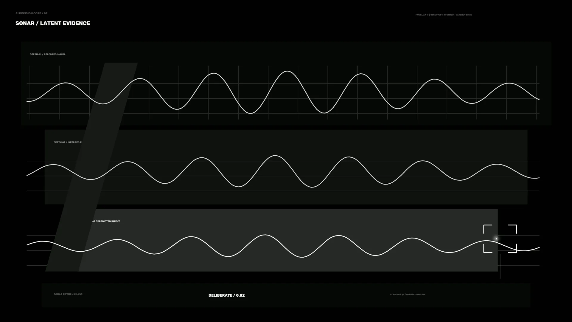 Monochrome sonar waveform interface on black — free 3840x2160 4K wallpaper image
