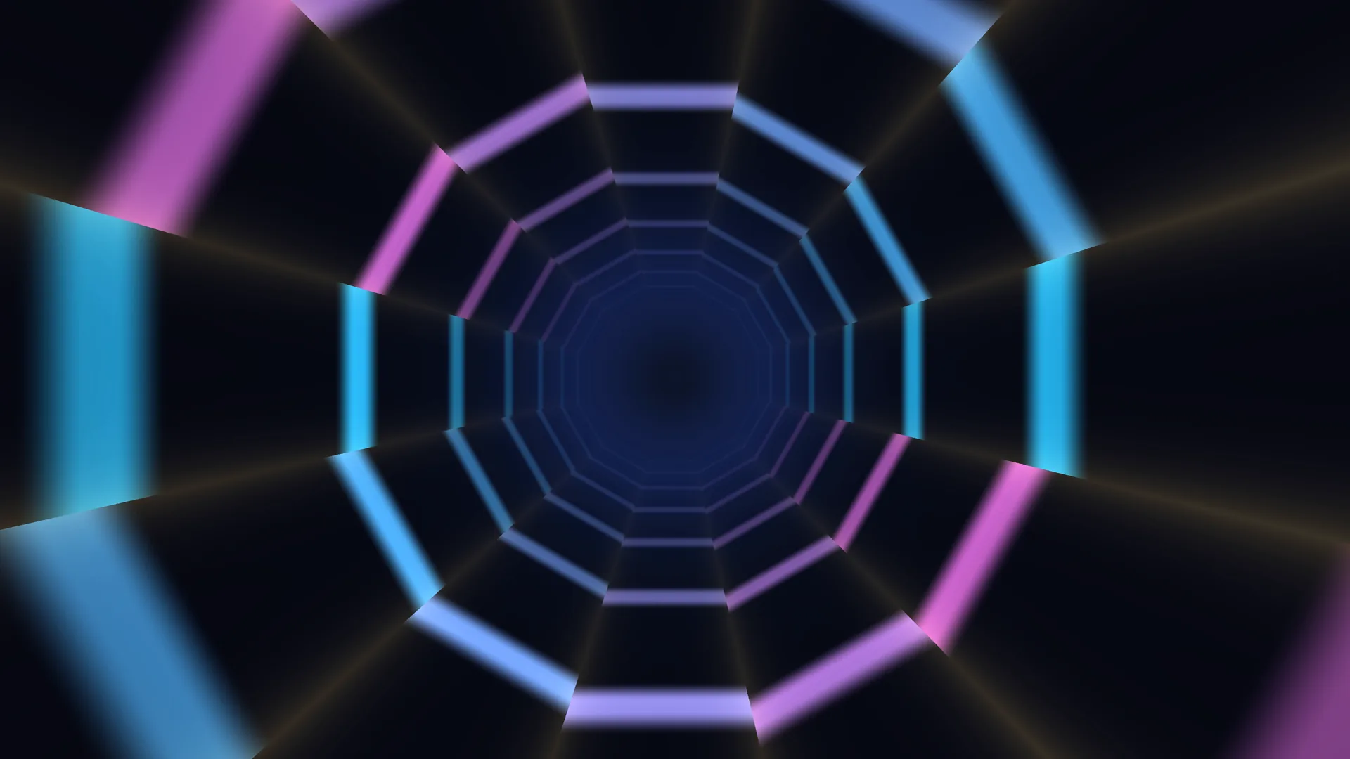 Neon octagonal tunnel with cyan and violet bands — free 3840x2160 4K wallpaper image